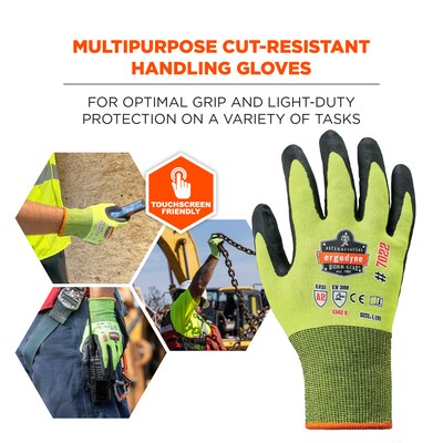 Ergodyne ProFlex 7022 Hi-Vis Nitrile Coated Cut-Resistant Gloves, ANSI A2, Dry Grip, Lime, Large, 14