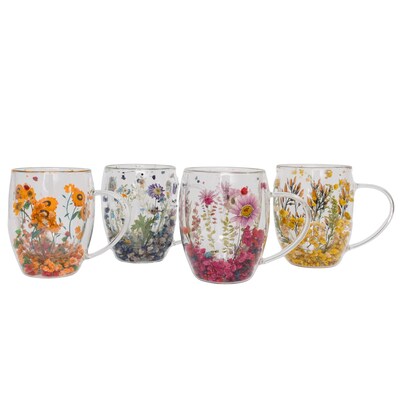 Double Wall Harvest Bloom Mugs, Set of 4