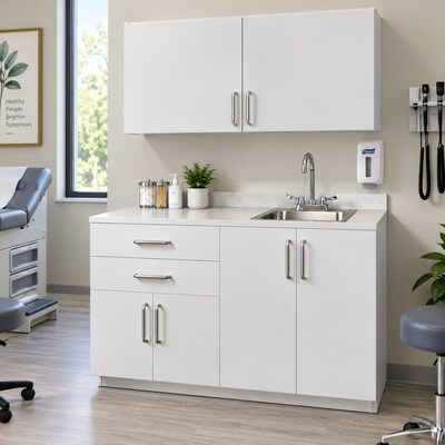 Viva Comfort 36 H x 48 W Medical Cabinet with Right Sink and 48 W Wall Cabinet, 4 Doors, 2 Drawers, Gray (90248RS-GRY-WAL)