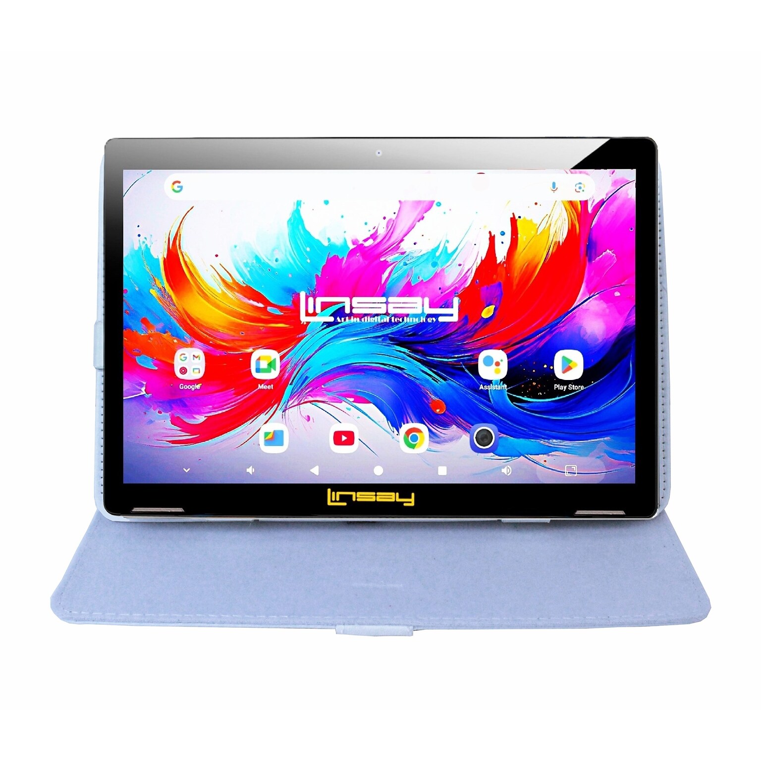 Linsay F10 Series 10.1 Tablet, Wi-Fi, Octa Core, 256GB eMMC, Android 15, with White Leather Case (F10IPGBCWHITEPLUS)