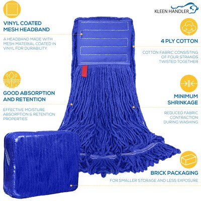 BISON LIFE Kleen Handler Blend Heavy Duty String Mop Head, Dark Blue, 24/Pack (BPHD-LEM-BD-DBL-24-1-24A)