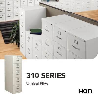 HON 310 Series 5-Drawer Vertical File Cabinet, Legal Size, Lockable, 60"H x 18.25"W x 26.5"D, Light Gray (H315CPQ)