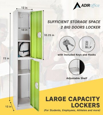 AdirOffice 72"H 2-Tier Green Storage Locker (ADI629-202-GRN-DL)