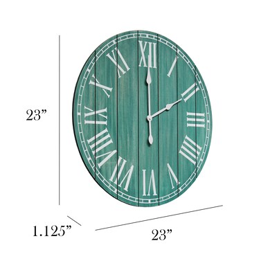 Elegant Designs Wood Plank 23 Large Rustic Coastal Wall Clock, Dark Aqua Wash (HG2003-DAW)