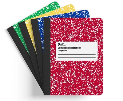 Quill Brand® Marble Composition Notebook, 7.5 x 9.75, College Ruled, 100 Sheets, Assorted Colors, 4/Pack (TR58370)