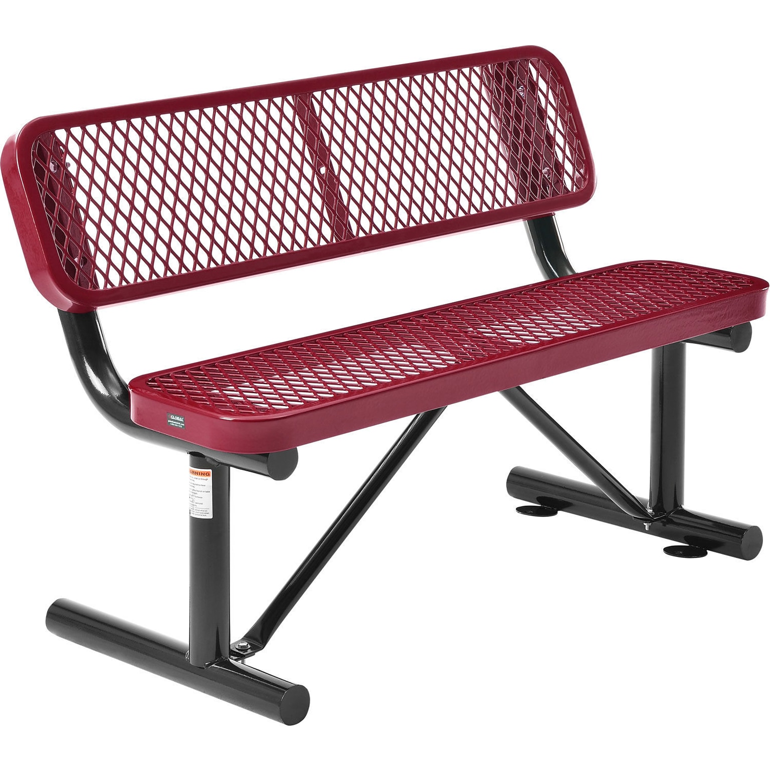 Global Industrial 4 Outdoor Steel Bench w/ Backrest, Expanded Metal, Red (695743RD)