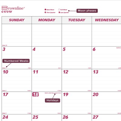 2027 Brownline 22" x 17" Monthly Desk Pad Calendar, White/Burgundy (C1731V-27)