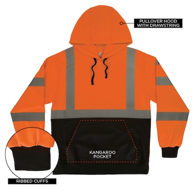 GloWear 8311BK High Visibility Long Sleeve Black Bottom Hooded Sweatshirt, ANSI Type R Class 3, Orange, 5XL (22889)