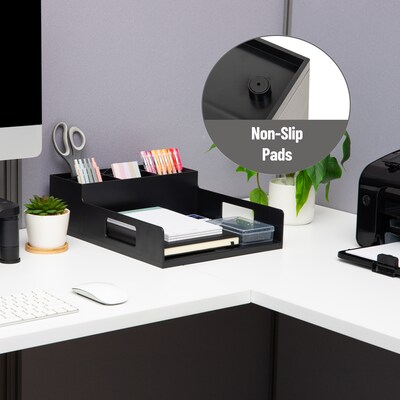 Mind Reader Plastic Utensil Napkin & Plate Holder, Silverware Organizer, Serving Tray, Black (PSNAPUT-BLK)