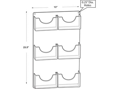 Azar Brochure Holder, 23.5" x 13", Vertical, Wall Mounted, Clear Acrylic, 2/Pack (252091)