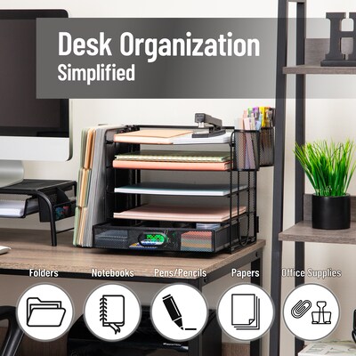 Mind Reader 3-Tier Metal Desk Organizer, Black (MAG5C-BLK)