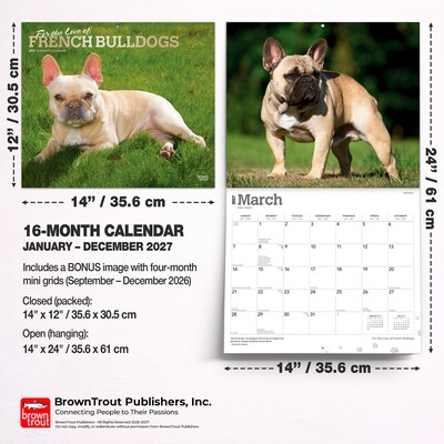 2027 BrownTrout For the Love of French Bulldogs 14" x 12" Monthly Wall Calendar, Assorted Colors (9798330714704)