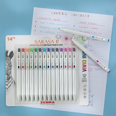 Zebra Sarasa R Retractable Gel Pen, Extra Fine Point, 0.4mm, Assorted Ink, 14/Pack (47714)