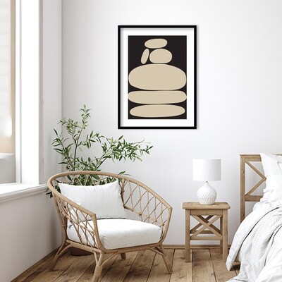 Amanti Art Zen River Rocks Black And Tan by The Creative Bunch Studio Wood Framed Wall Art Print, 25