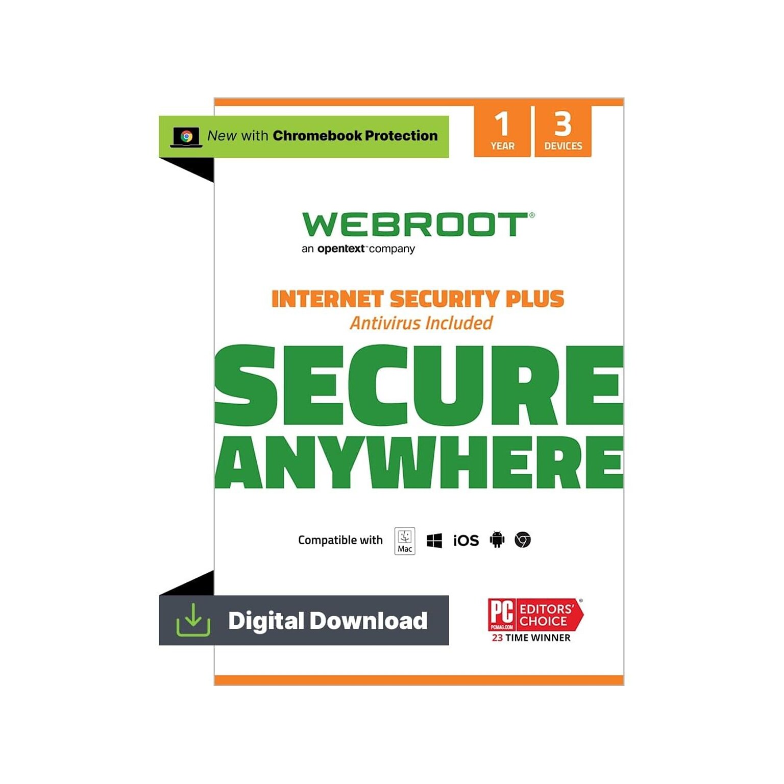 Webroot Internet Security Plus for 3 Users, Windows/Mac/Android/iOS, Download (1000063036)