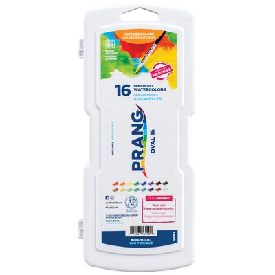 Prang Semi-Moist Washable Watercolor Paint with Brush, Assorted Colors, 16 Colors/Set (16000)