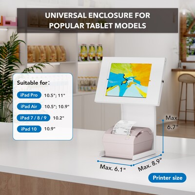 Mount-It! Adjustable Anti-Theft Tablet Kiosk with Printer Shelf, White (MI-3883W_G10)