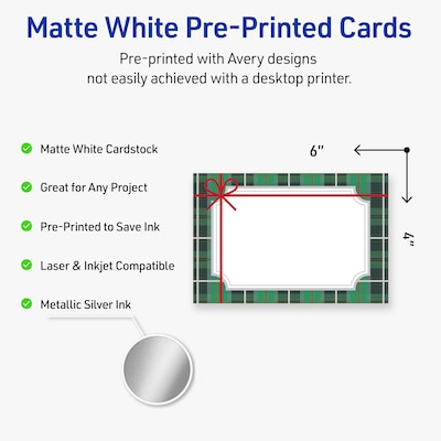 Avery Silver-Green Plaid Matte Blank Card, White, 20/Pack (S00-FJ5)