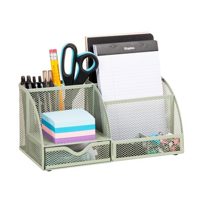 Staples 7-Compartment Metal Mesh Desk Organizer, Sage Green (ST63825)