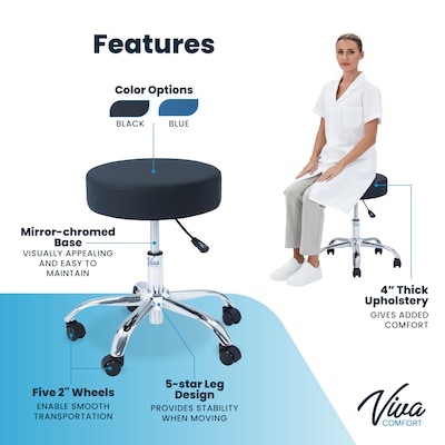 Viva Comfort Armless Vinyl Medical and Lab Stool, Black (ADI910-01-BLK-MK)