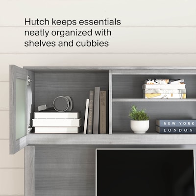 Bush Home Somerset 60"W L Shaped Computer Desk with Hutch, Platinum Gray (SET002PG)