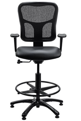 Tempur-Pedic Vinyl Drafting Stool with Backrest and Footrest with Lumbar Support, Black (TP8200-DBLK