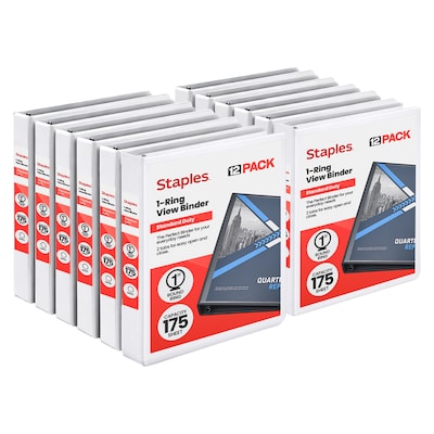 Staples 1 3-Ring View Binders, White, 12/Pack (23735/21684)