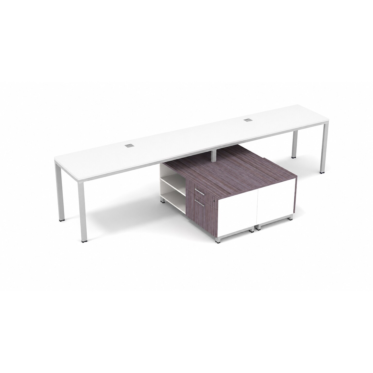 Boss Office Products Simple System 71 Two-Person Benching Workstations with Storage Returns, White (SGSD007-203-WT)