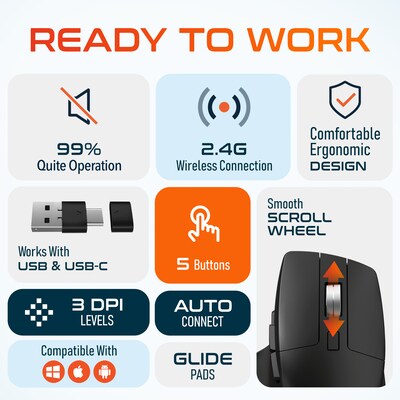 Delton S18 Wireless Ergonomic Optical Mouse, Black (DMS18-WB)