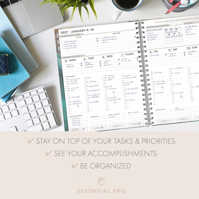 2027 Excello Brands Essential Pro 8.5" x 11" Weekly & Monthly Planner, Teal Gold Marble (ESPRO-CY27-8511-54)