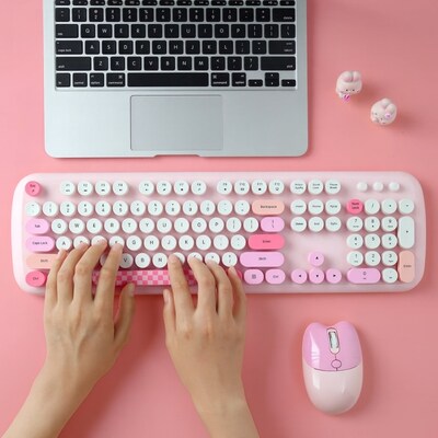 SaharaCase Wireless Ergonomic Keyboard and Mouse Combo, Pink (KB10)