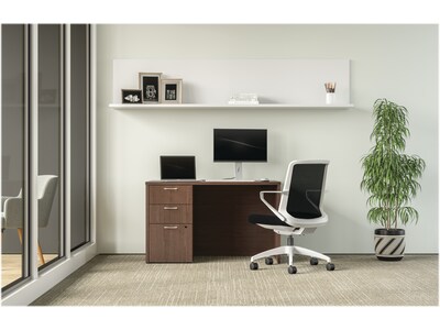 HON Mod 48W Single-Pedestal Desk, Sepia Walnut (HLPLDS4830BBFSE1)