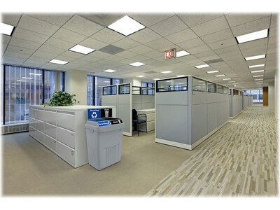 CleanRiver FlexE Plastic Trash & Recycling Bin Combo, 50 Gallon, Gray (FX50B-GY2-R-BE-W-BK)