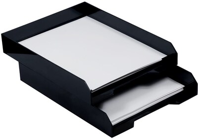 JAM PAPER Stackable Paper Trays, Black, Desktop Document, Letter, & File Organizer Tray, 2/Pack (344blas)