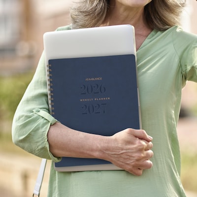 2026-2027 AT-A-GLANCE Signature 8.5" x 11" Academic Weekly & Monthly Planner, Faux Leather Cover, Navy (YP905A-20-27)