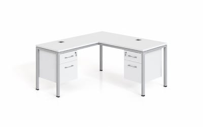 Boss Office Products Simple System 66W L-Shaped Desk with 2-Pedestals, White (SGSD004-102-WT)