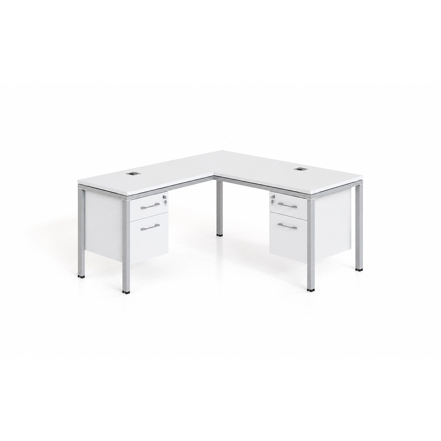 Boss Office Products Simple System 66W L-Shaped Desk with 2-Pedestals, White (SGSD004-102-WT)