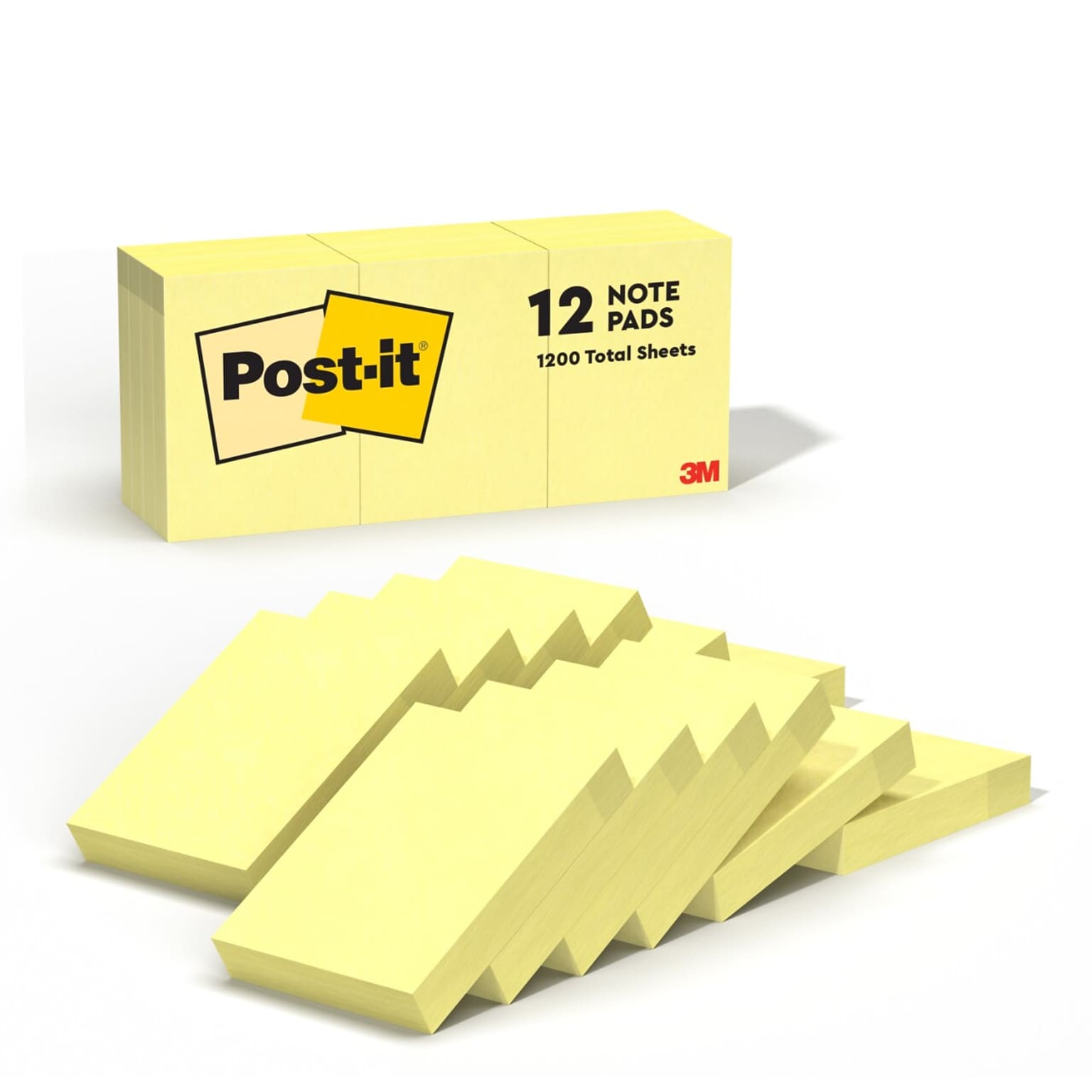 Post-it Notes, 1 3/8 x 1 7/8, Canary Collection, 100 Sheet/Pad, 12 Pads/Pack (653-YW)