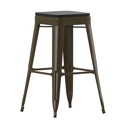 Flash Furniture Cierra Industrial Metal Indoor Bar Height Stools without Back, Gunmetal/Black, 4-Pieces/Pack (4ET32030GNRPL2B)