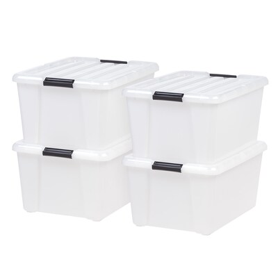 Iris Latching Plastic Hinged Closure Storage Bin, Clear, 4/Pack (585098)