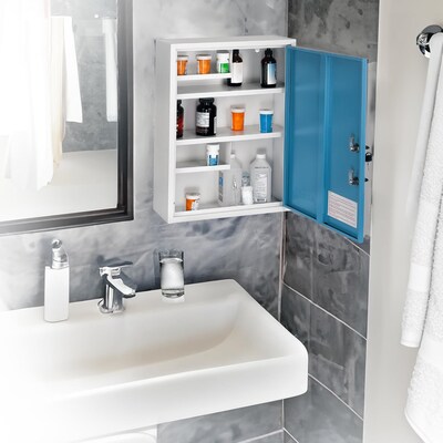 Viva Comfort Dual Lock Surface-Mount Medicine Medical Cabinet, 1.1 cu. ft., Blue (ADI999-04-BLU-MK)