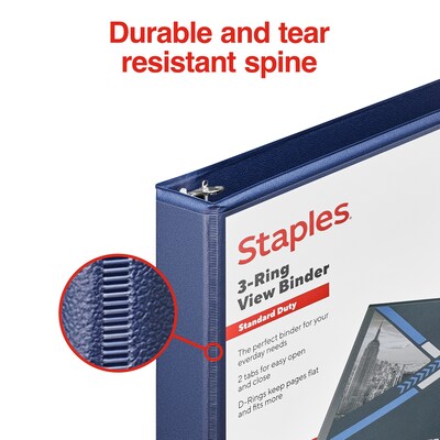 Staples® Standard 1" 3 Ring View Binder with D-Rings, Blue (26433-CC)