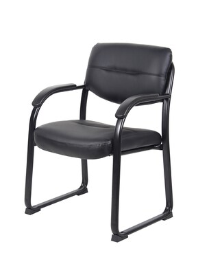 Boss Leather Sled Base Side Chair with Arms, Black (9519)