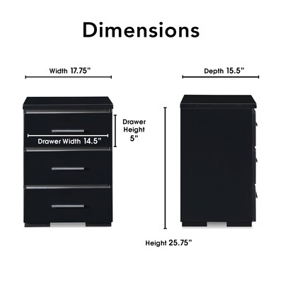 Finch Belmont 3 Drawer Nightstand, Black (FUTB10141B)