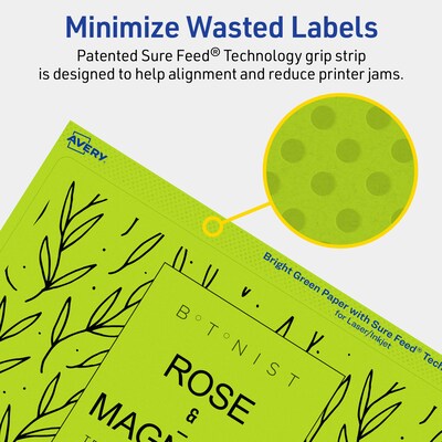 Avery Printable Rectangle Multipurpose Labels, 5" x 8-1/8", Bright Green, 80/Pack (94259)