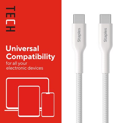 Staples TECH USB-C to USB-C Charging Cable, 9.8 ft., White (ST62336)