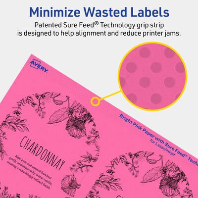 Avery Arched Laser/Inkjet Multipurpose Labels, 4.75" x 3.5", Bright Pink (80/Pack)