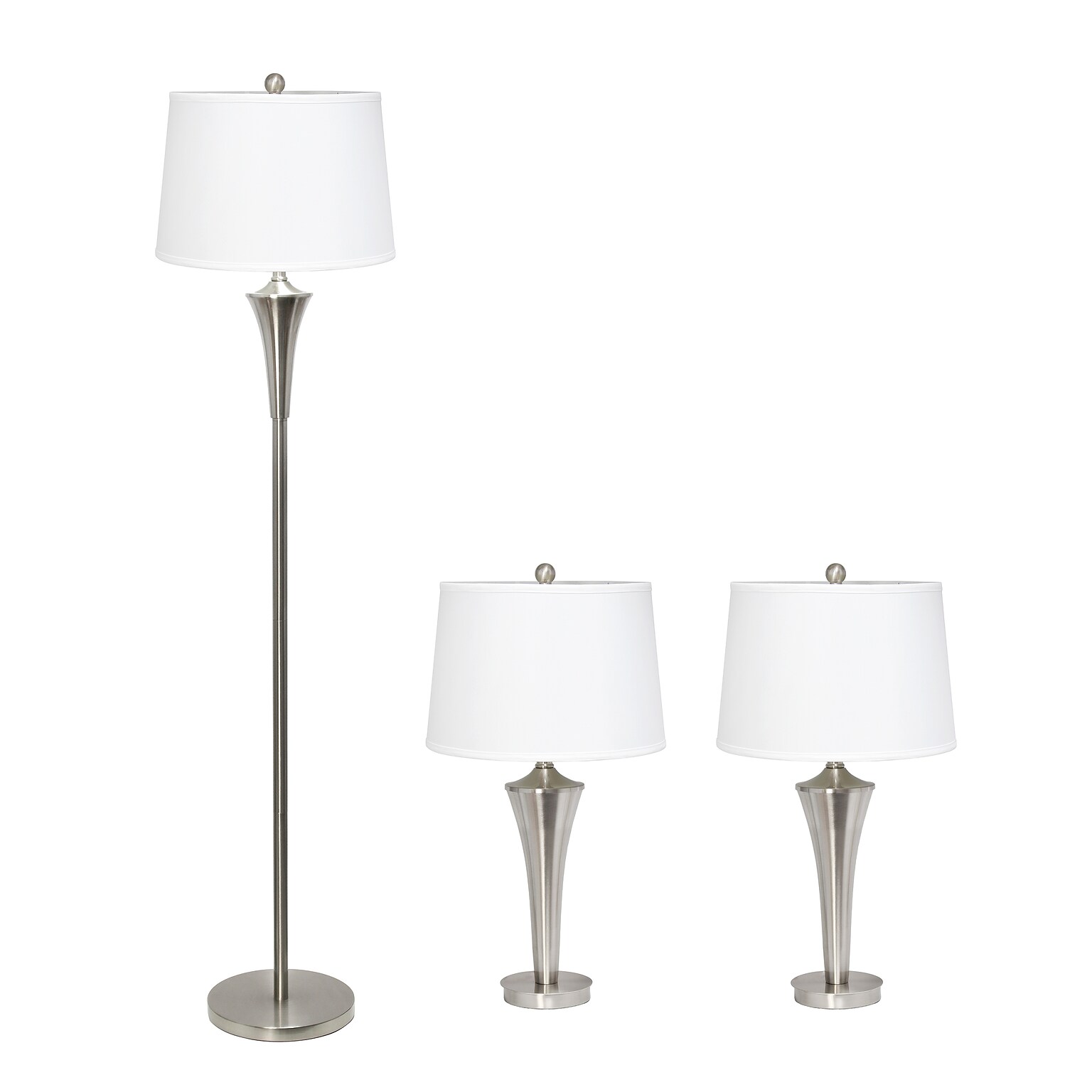 Lalia Home Perennial 62/27.25 Brushed Nickel Three-Piece Floor/Table Lamp Set with Tapered Shades (LHS-1008-BN)