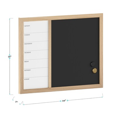 Martha Stewart Everette Magnetic Chalk-Dry Erase Weekly Calendar Combo Set, Engineered Wood Frame, 24"x18" (BRPMCO1M24561LN)