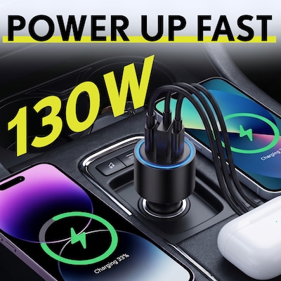 Overtime A60 130W 3-Port USB-C and USB-A Car Phone Charger, Black (OCA60BK)